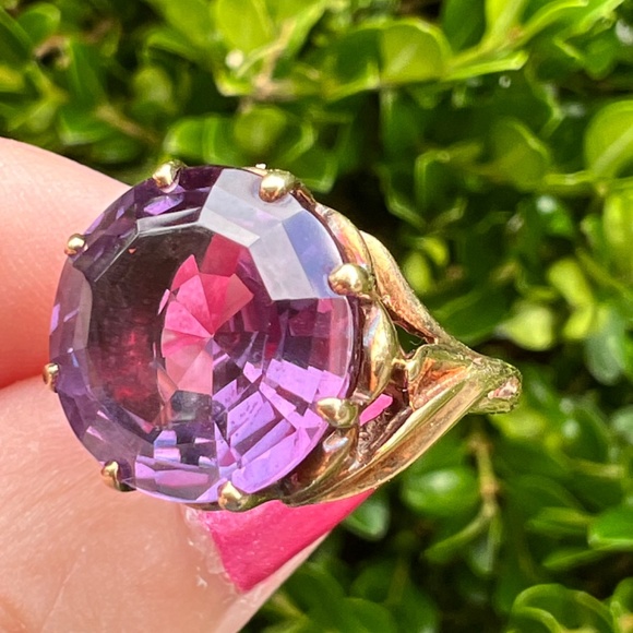 VINTAGE KIMBERLY 10K GOLD SYNTHETIC ALEXANDRITE COLOR CHANG PURPLE SAPPHIRE RING - Picture 12 of 16